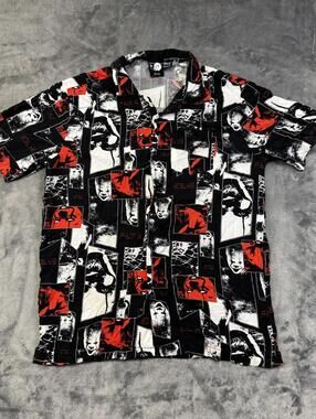 Vintage Style All-Over Photo Print Button-Up Shirt